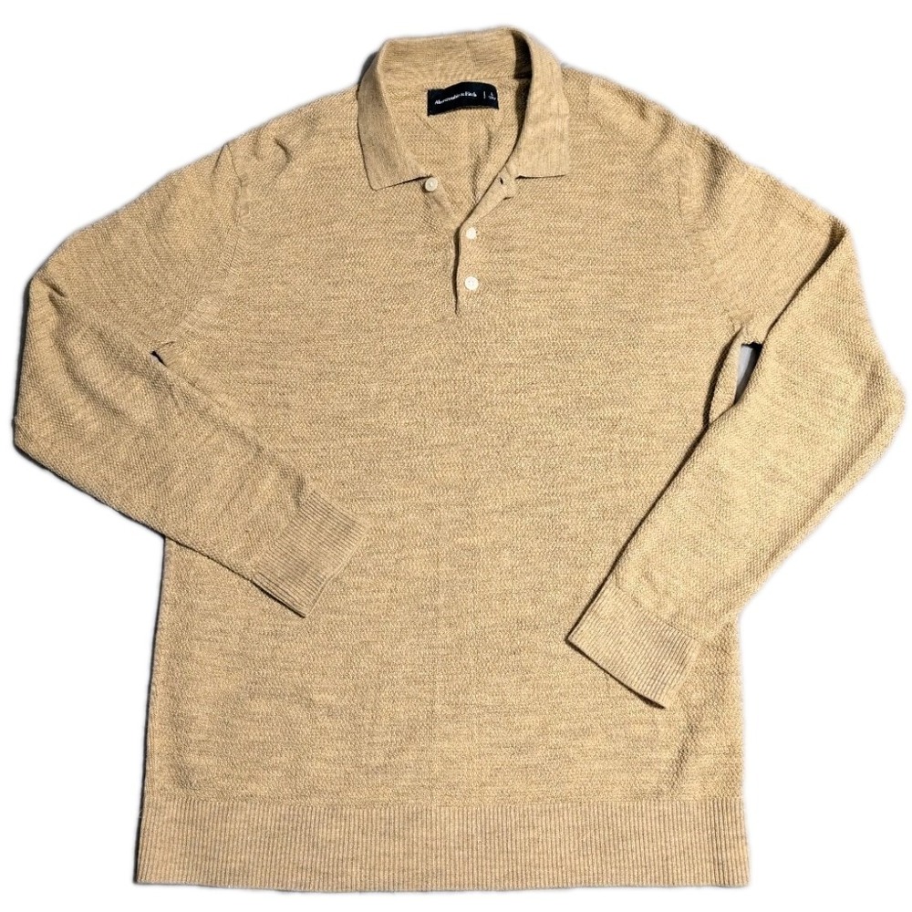 Abercrombie & Fitch Pima Cotton Knit Polo Sweater Tan Beige Mens Large